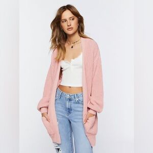 Forever 21 Open-Front Pocket Cardigan - Light Pink